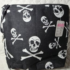 Edgy Black Skull Print Cosmetic Bag